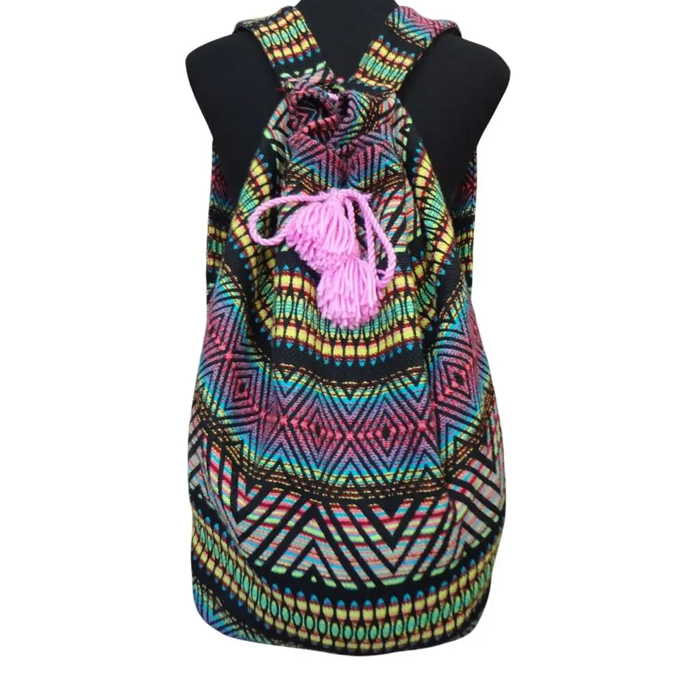 LARGE Southwest Kilim Bucket Backpack Navajo Boho Carpet Tribal Drawstring Aztec